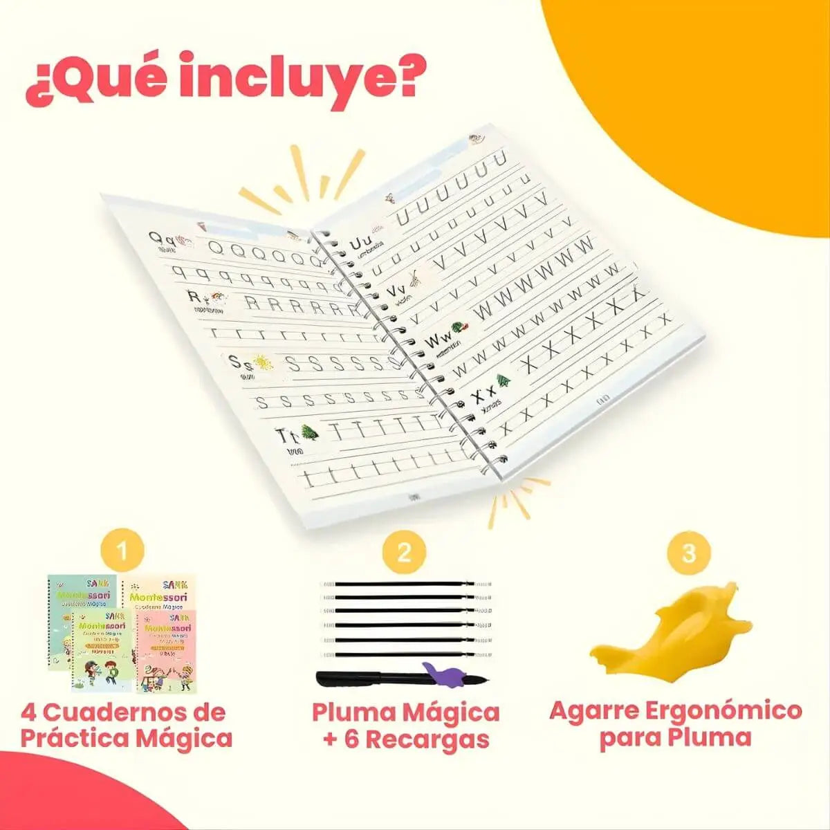 EduKids™ Set de 4 Cuadernos Mágicos Reutilizables de Caligrafía