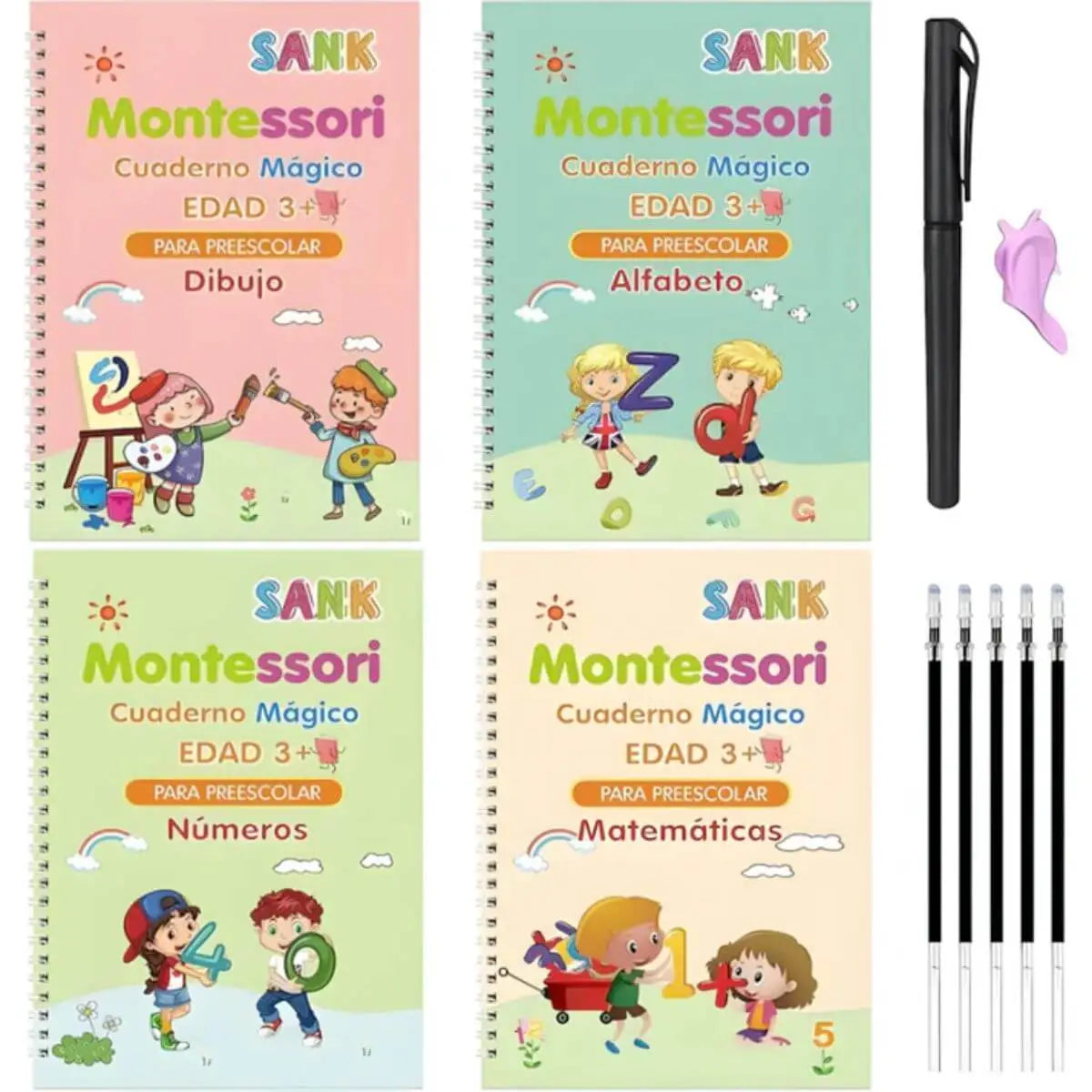 EduKids™ Set de 4 Cuadernos Mágicos Reutilizables de Caligrafía