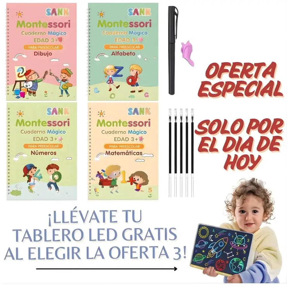 EduKids™ Set de 4 Cuadernos Mágicos Reutilizables de Caligrafía