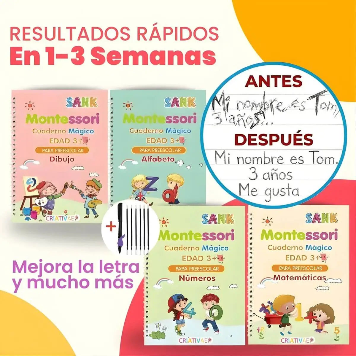 EduKids™ Set de 4 Cuadernos Mágicos Reutilizables de Caligrafía