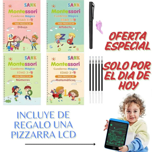 EduKids™ Set de 4 Cuadernos Mágicos Reutilizables de Caligrafía